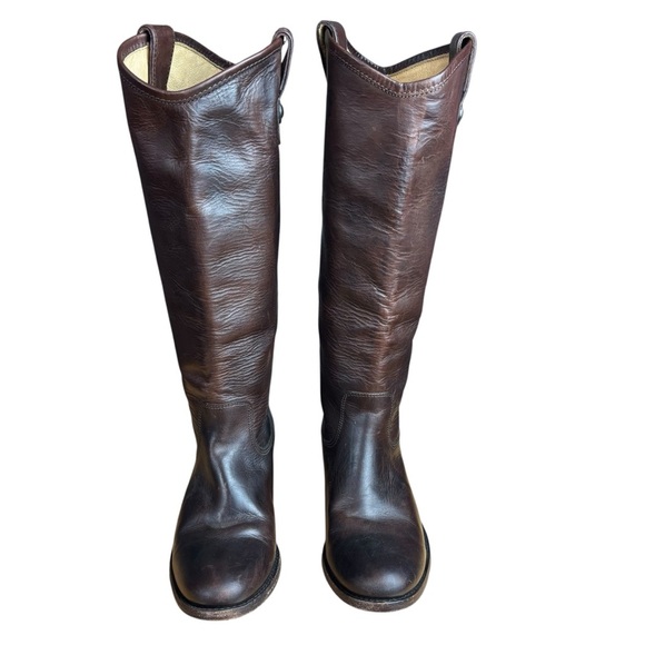 Frye Melissa Double Sole Button Lug Tall Brown Leather Riding Boots Women’s Sz 6 - Picture 2 of 8